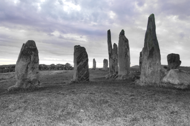 An alignment of standing stones on the Isle of Lewis, believed to be related to pagan worship and in the form of a Celtic Cross.