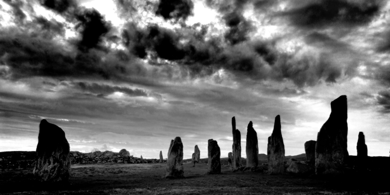 An alignment of standing stones on the Isle of Lewis, believed to be related to pagan worship and in the form of a Celtic Cross.