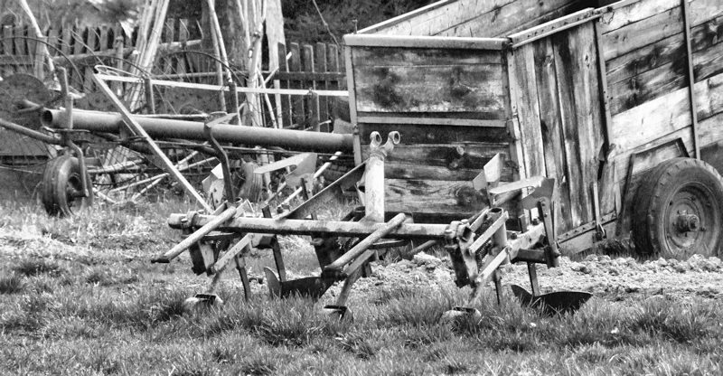 Various pieces of farm equipment.
