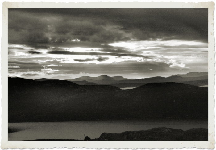 A view of Lewis and Harris on the Carloway Road, Scotland. Platinum effect.